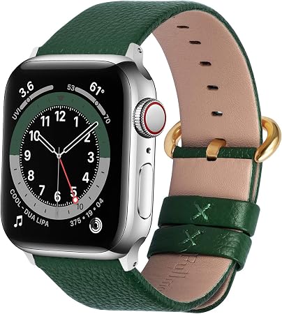 Fullmosa Compatible Apple Watch Strap 38mm 40mm 41mm 42mm 44mm 45mm Calf  Leather strap Compatible with iWatch Series SE 7 6 5 4 3 2 1, 38mm 40mm  41mm Dark Green+Gold Buckle: