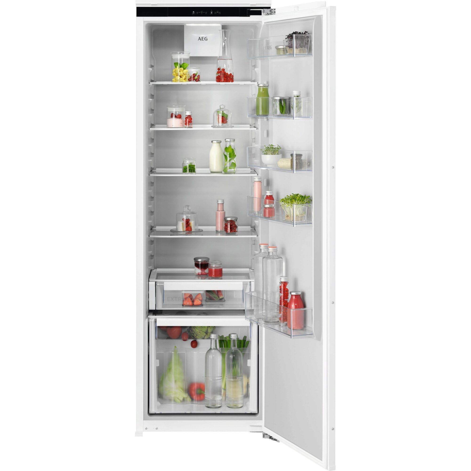 AEG Einbau-Kühlschrank 178cm, Serie 6000 DynamicAir: gleichmäßige Kälteverteilung auf allen Ebenen, Kühlaum 310L, SoftClosing, LCD-Display, Schnell-Kühlen-Funktion, Türalarm, Festtür, TK6DS18WEC