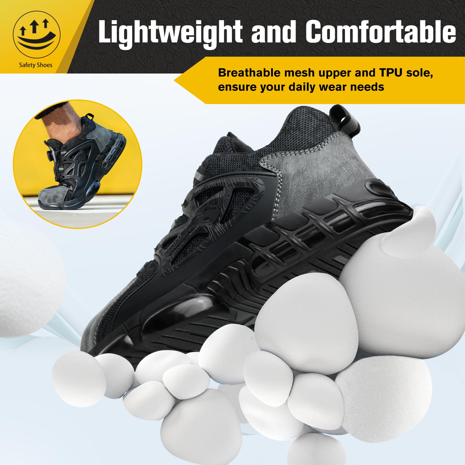Baskets de sécurité avec embout en acier pour homme et femme - Confortables et légères - Chaussures de sécurité antidérapantes avec coussin d'air