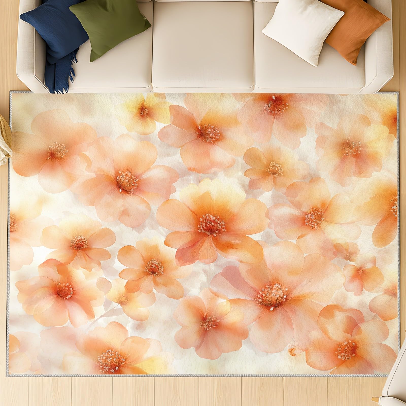 Generisch Dywan akwarelowy, bajeczny, puszysty dywan kwiatowy, łatwy w pielęgnacji, w kolorze brzoskwiniowym i tylna strona TPR, 120 x 180 cm, do dekoracji sypialni, pokoju dziecięcego, salonu