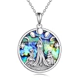 Pentagram Necklace Triple Moon Goddess Pendant 925 Sterling Silver Trinity Celtic Knot Abalone Shell Wiccan Jewelry Gift for Women Girls