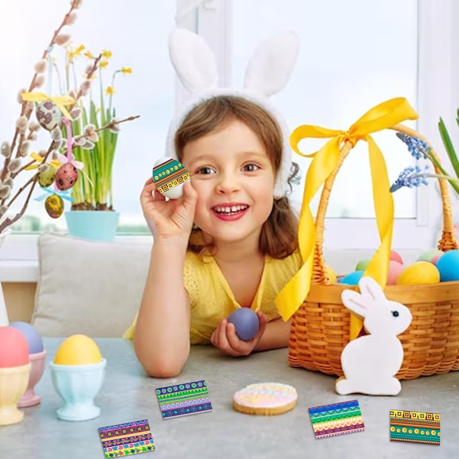 Hying Easter Egg Decorating Kit-Easter Heat Shrink Sleeves for 35 Eggs-Datura Floral Pattern Egg Wrappers-Decorative Easter Egg Wraps-Pysanka Pysanky Egg Stickers for Easter Party Decorations