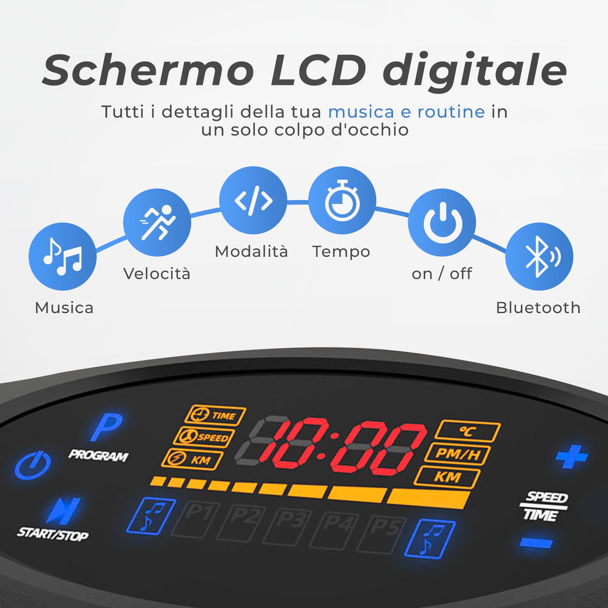 JUPPLIES Pedana Vibrante Dimagrante con 5 Programmi Automatici, 5 Bande Elastiche e Bluetooth – Piastra Vibrante Fitness per Allenamento, Recupero Muscolare e Circolazione Gambe