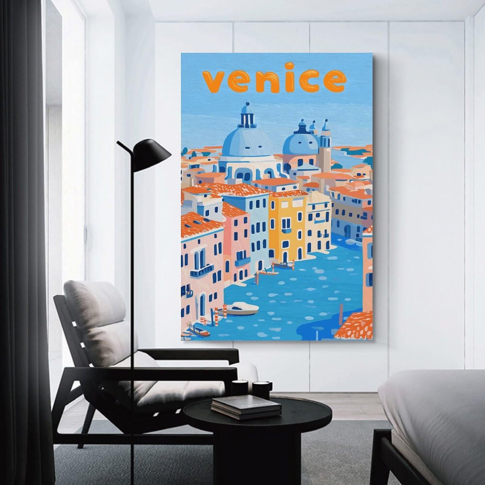 Junmoney Unframe-Style-17 Hanging Wall Art Venice Cityscape Illustration, 24X36inch(60X90cm), For Gallery Wall Layouts In Home Or Office, An Easy Match For Collected Prints