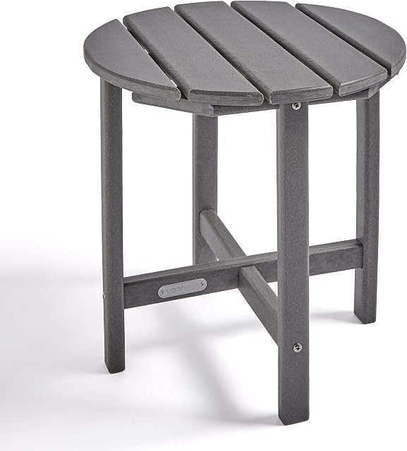 VonHaus Adirondack Garden Side Table  Made from Durable All Weather Eco-Friendly Recycled Plastic  Traditional Wood Effect  Outdoor Garden Furniture for Patio, Decking, Lawn  Grey