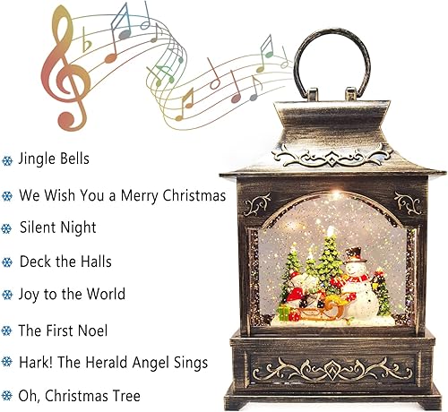 Miniatura 2 de Globo de nieve de Navidad, globo de nieve iluminado, decoración navideña musical de globo de nieve con purpurina giratoria, muñeco de nieve con