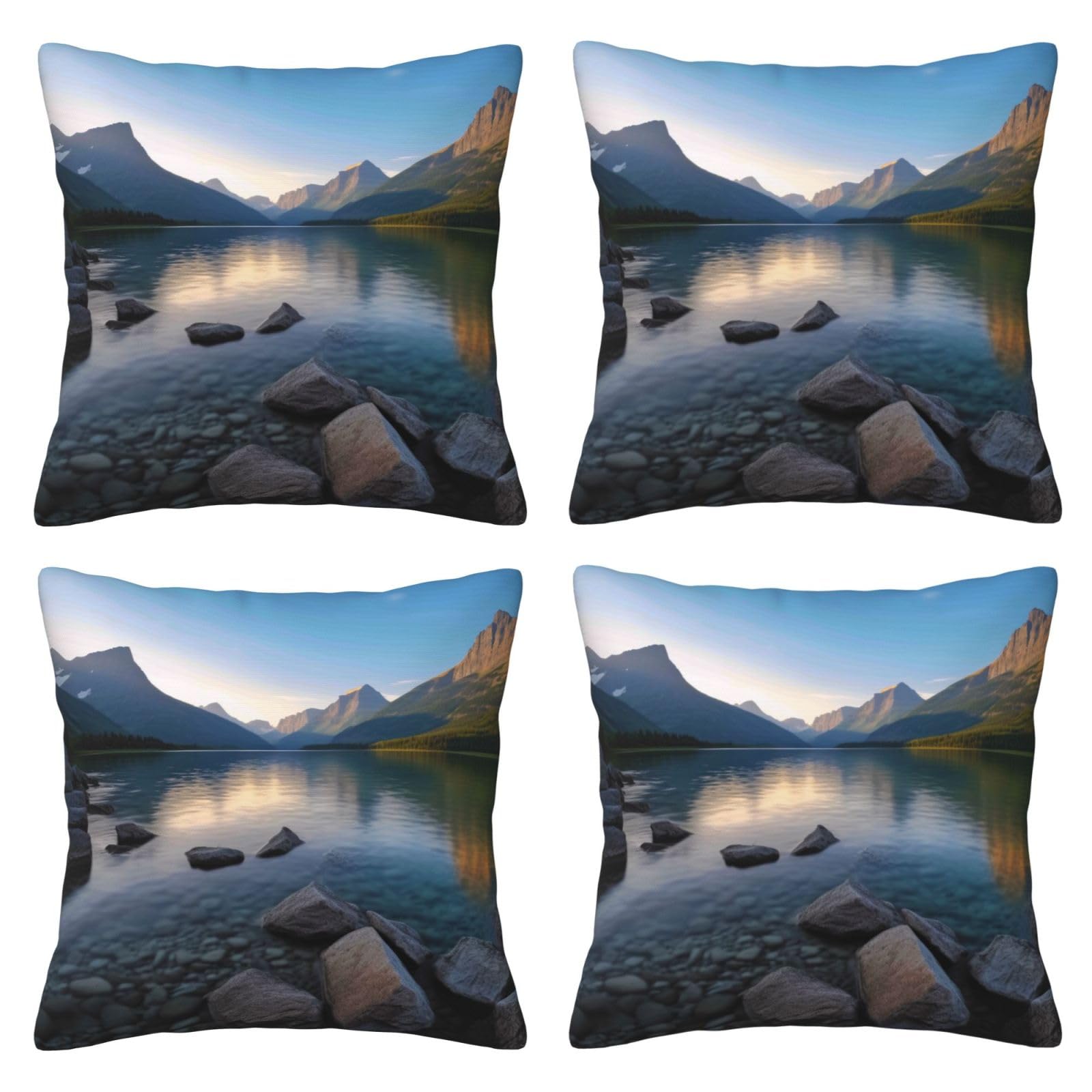 Glacier National Park Throw Pillow Cases 4 Pack Square Pillowcases Super Soft Pillow Protectors With Zipper for Couch Livingroom Sofa Bed Office Car,30x30 CM
