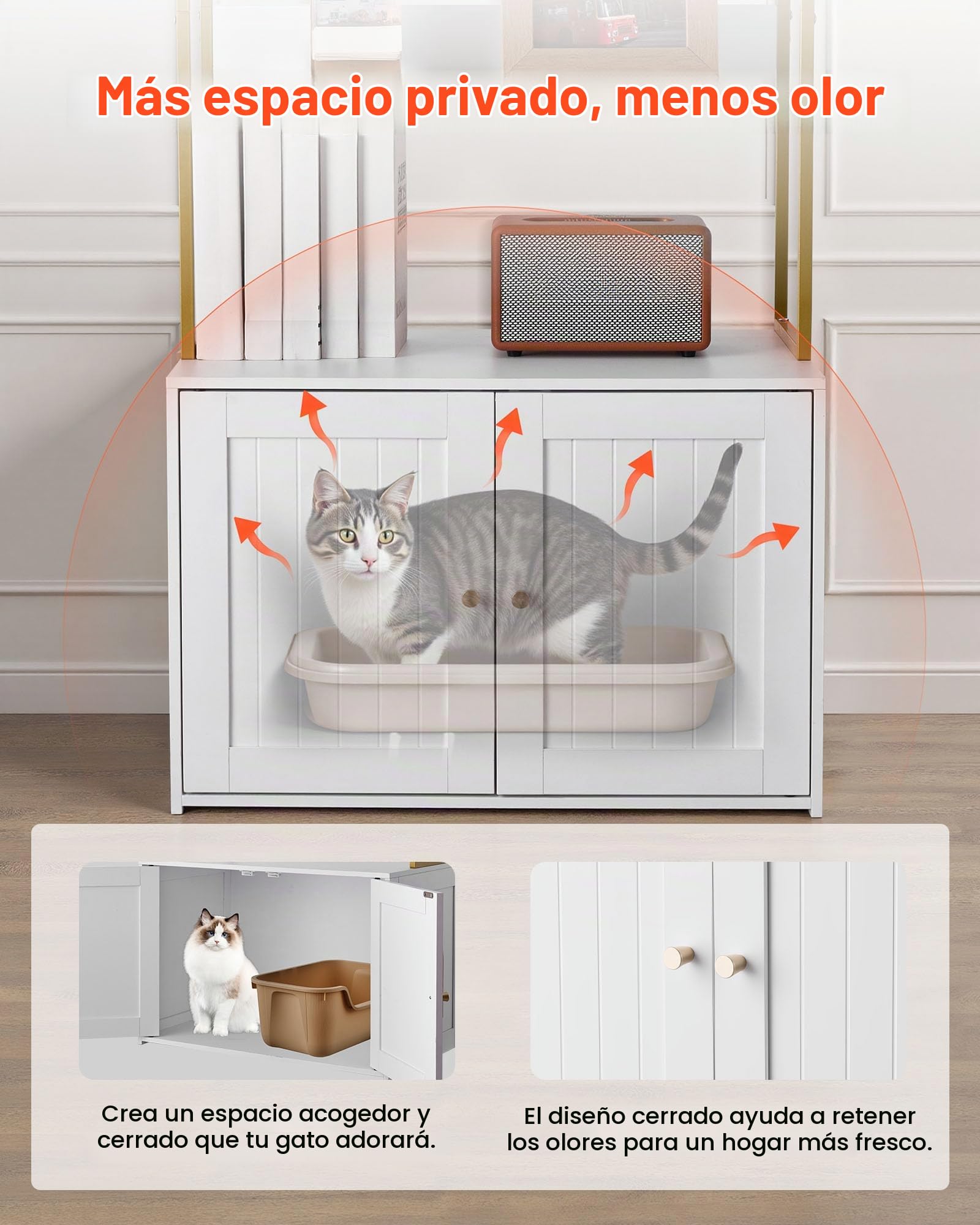 VEVOR Arenero para Gatos, 700 x 450 x 1245 mm, con Patas de Metal y Estantes de Almacenamiento de 2 Niveles, Caseta para Gatos, Compatible con la Mayoría de Areneros, Ideal para el Salón, Blanco