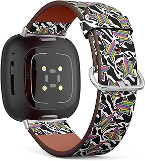 CJBROES Replacement Leather Watch Band, Compatible with Fitbit Versa 3 and Fitbit Sense of Wristband Bracelet Accessory - Cute Magic Rainbow