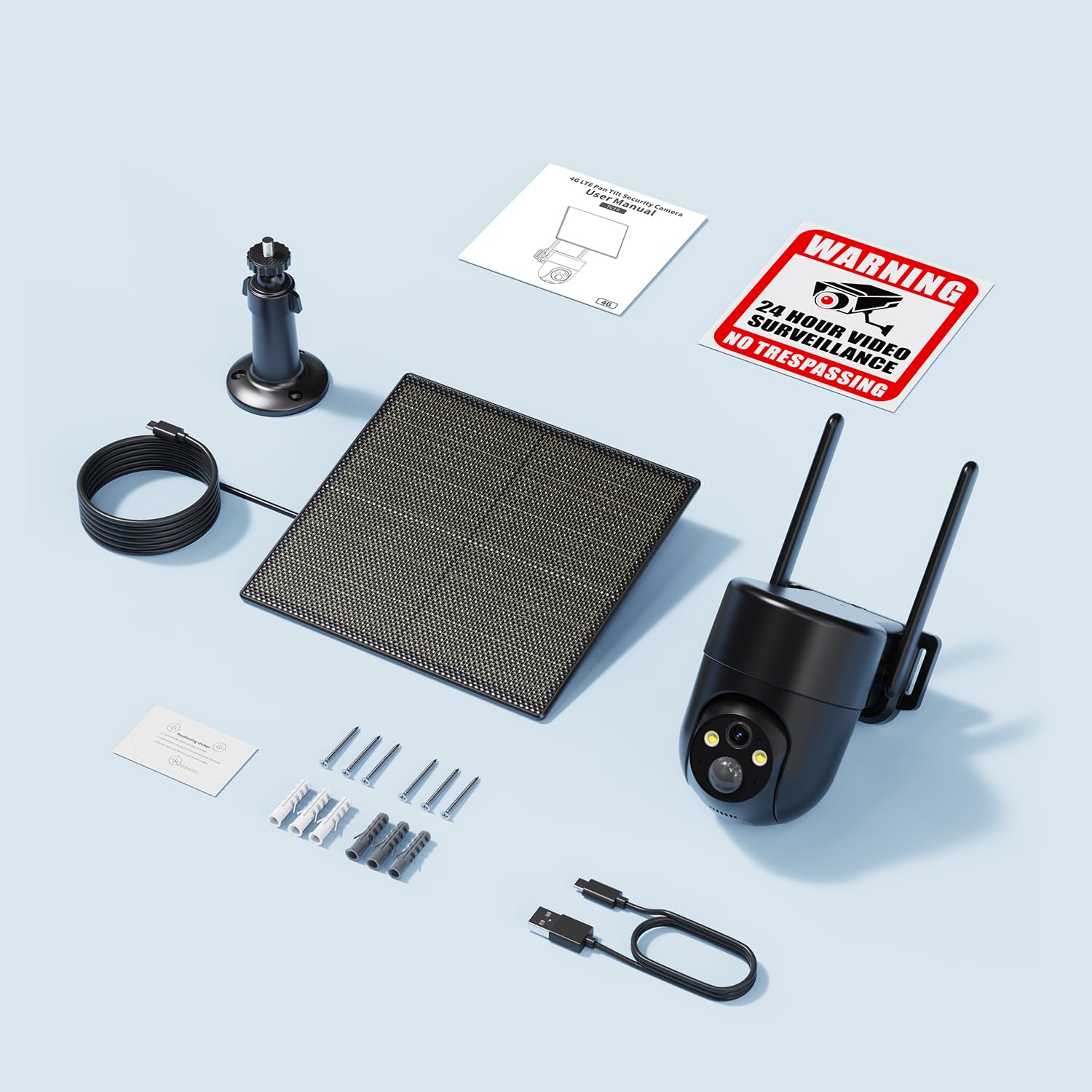 ELYSOO Telecamera di sicurezza cellulare 4G LTE, senza WiFi, telecamera di sicurezza per esterni senza fili con vista completa a 360°, piano dati illimitato, visione notturna a colori 2K, allarme