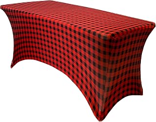 YOUR CHAIR COVERS Rectangular Spandex Table Covers 6ft Fitted Tablecloth Wedding Event Patio Decorations Elastic Fabric Stretch Tables Cover for 6 ft Folding Table (Red Buffalo Plaid)