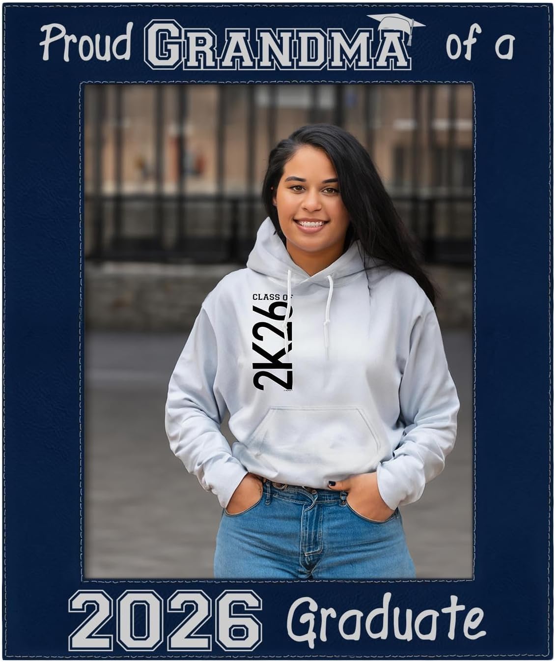 ThisWear Proud Grandma Gifts For Women Proud Grandma of a 2026 Graduate Laser Engraved Leatherette 8x10 Photo Frame Navy