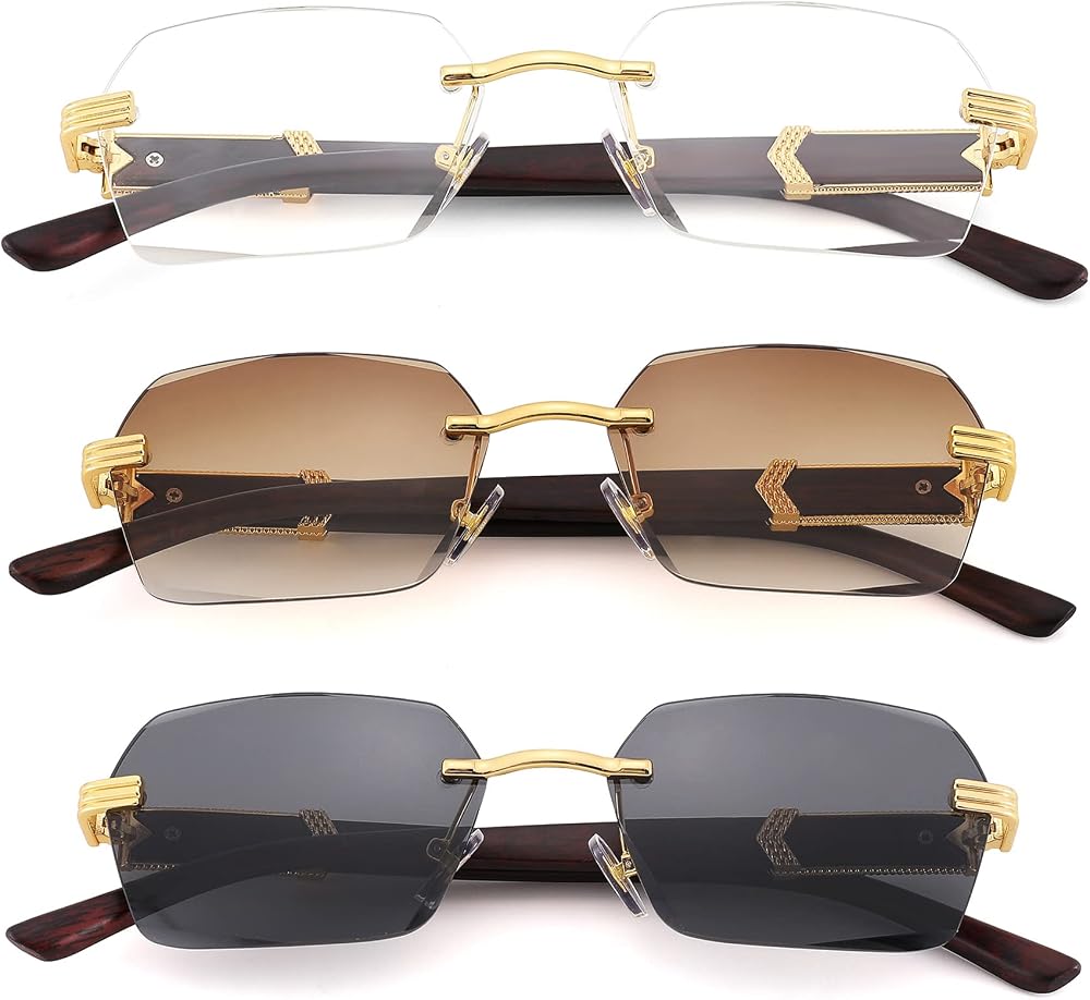 Hycredi Rimless Rectangle Sunglasses Men Women Retro Frameless Square Shade Y2k Sun Glasses Tinted Eyewear