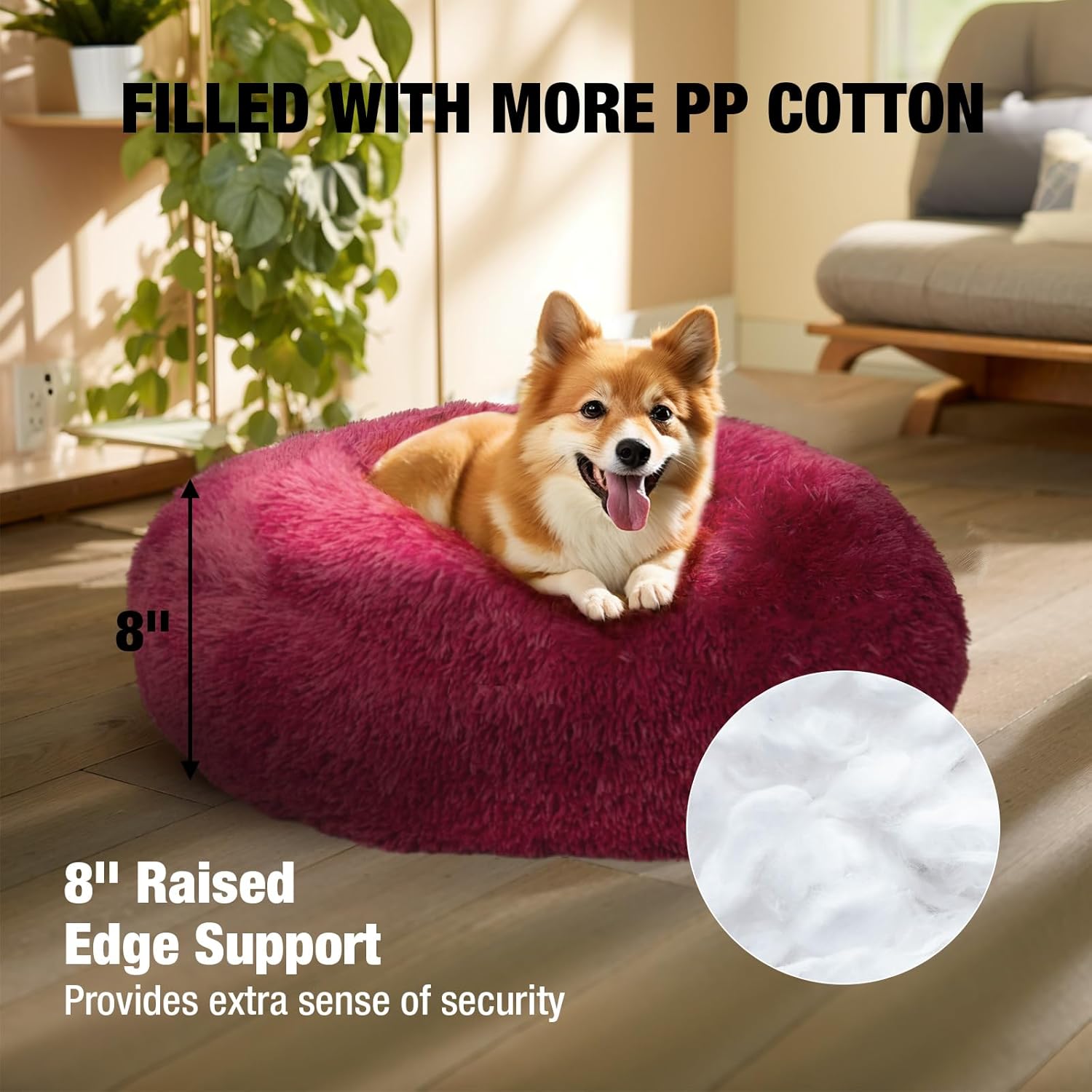 review Veehoo Calming Dog Bed for Medium Small Dog, Anti Anxiety Donut Medium Pet Bed, Round Fluffy Cuddler Washable Dog Bed, Indoor Dog Cat Bed with Anti-Slip Bottom Fits up to 25 lbs Pet, 23