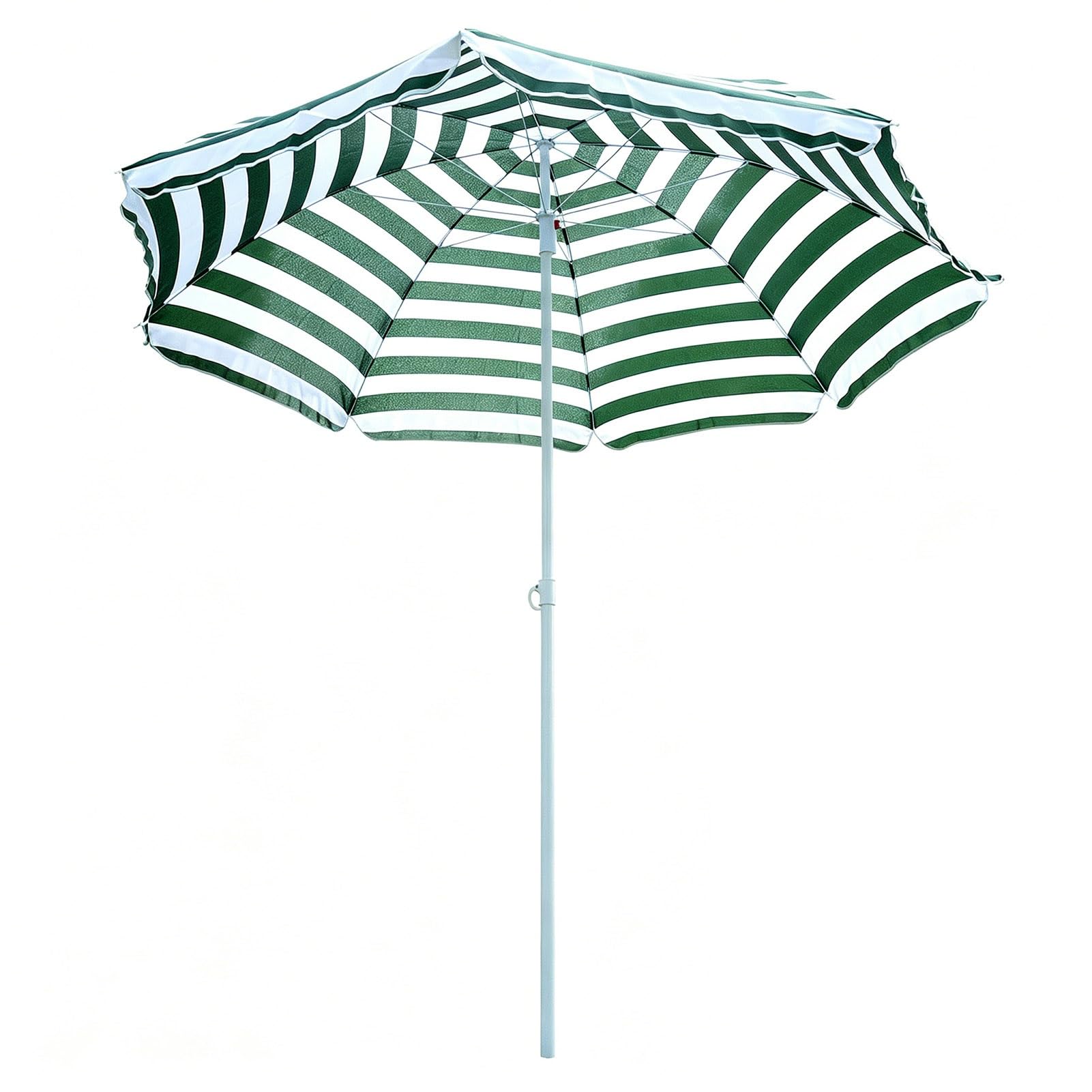 200 cm Strandschirm neigbarer, tragbarer, grün gestreifter Sonnenschirm, rund Gartenschirm mit Sonnenschutz UPF 50+ für Picknick und Camping