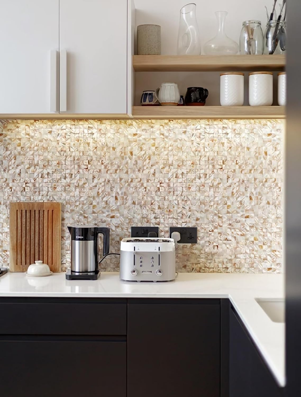 Peel and Stick Mother of Pearl Shell Backsplash Tile for Kitchen Wall Room Bathroom, 6 Sheets Colorful