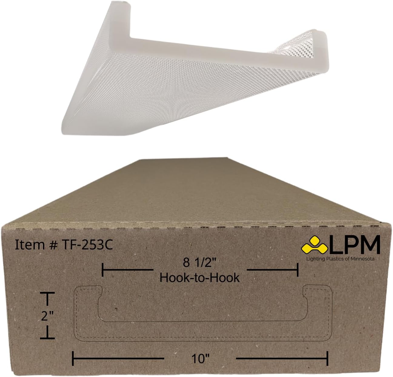 4ft Wrap Around Light Cover Diffuser 10"" W x 2"" H x 47 3/4″ L with White End Caps (Between Hook = 8 1/2"") (TF-253C), Clear Prismatic