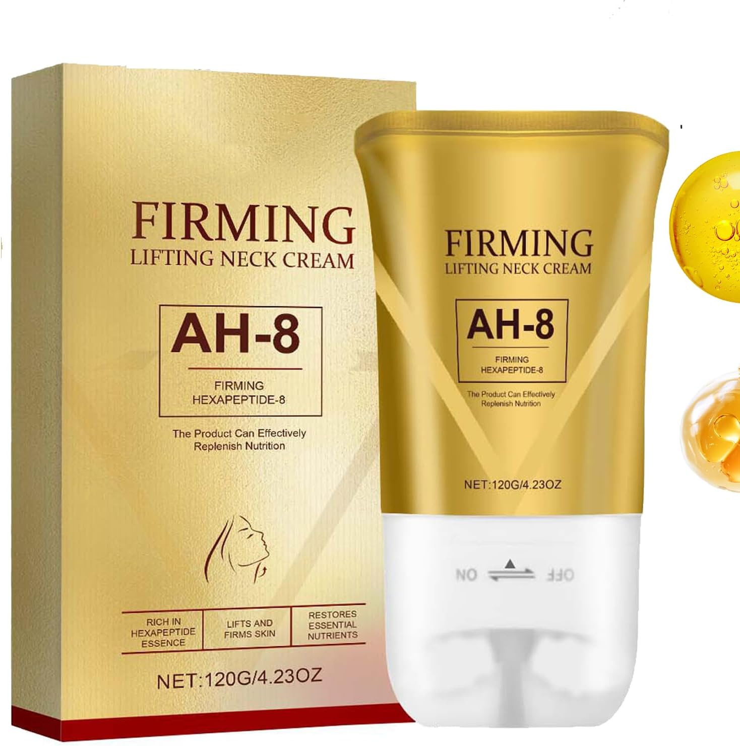 AH-8 Firming Neck Cream,120ml AH 8 Neck Firming Cream with Roller,Tighten and Lift Neck Cream for Sagging Skin,Reduce Wrinkles Fine Lines And Double Chin