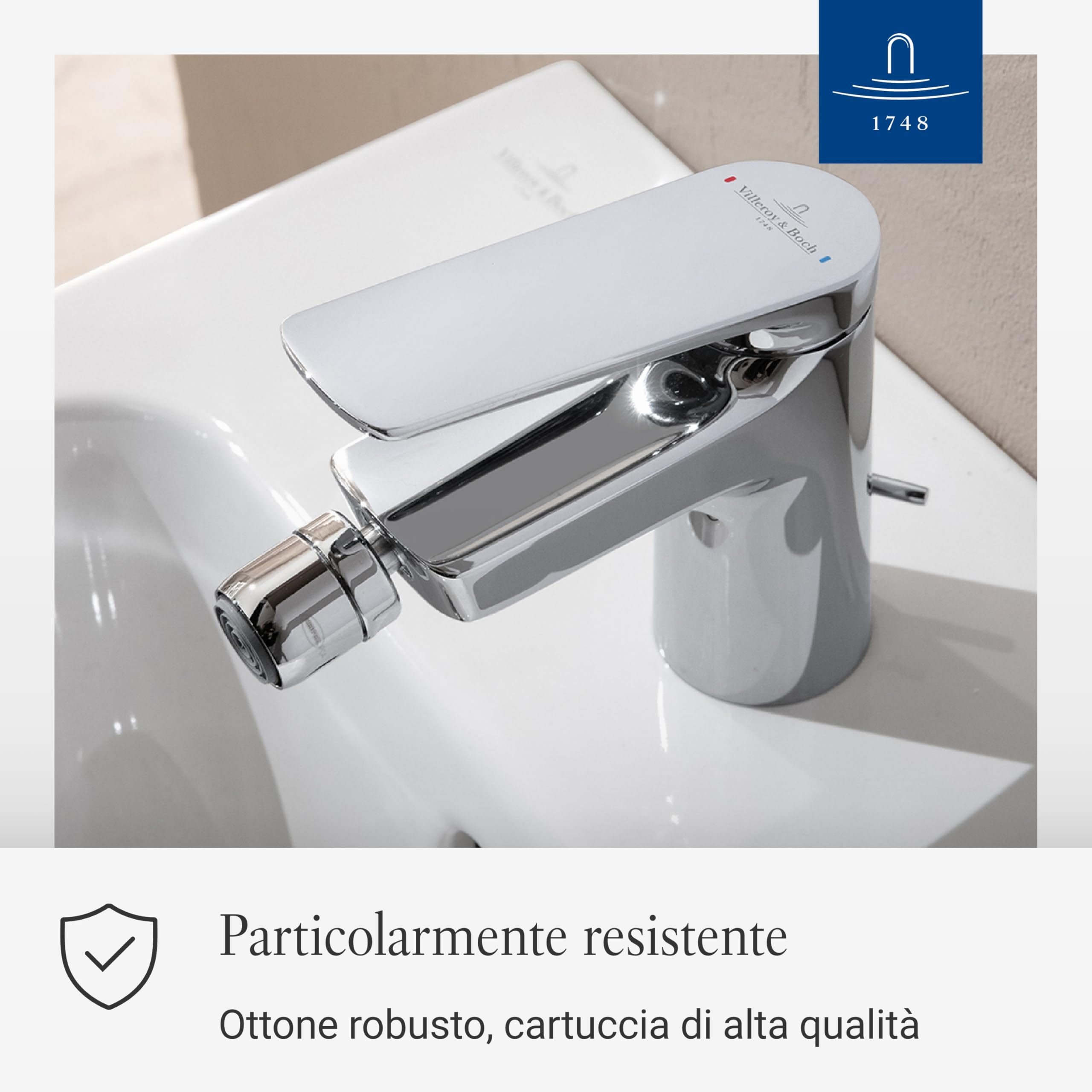Villeroy & Boch Oasis rubinetto monocomando - miscelatore bidet con asta e cartuccia in ceramica - miscelatore bidet a risparmio - rompigetto mobile - altezza bocca 73mm - cromato