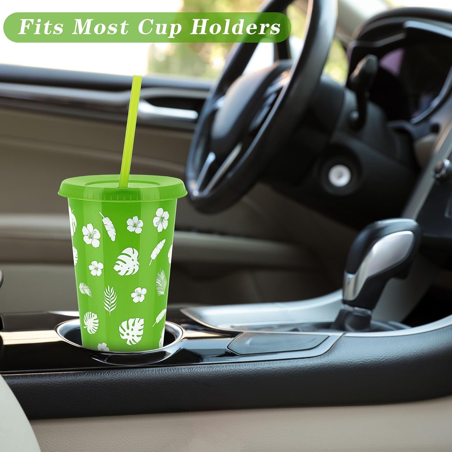 Kochorie 24 Pieces 24 oz Hawaiian Cups Luau Tumbler Cups with Straw and Lid 6 Design Reusable Plastic Travel Mug Cup for Hawaiia Favors, Luau, Tiki - Image 5