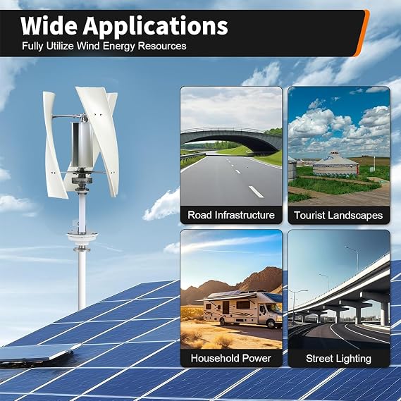 16000W Noiseless Home Garden Vertical Wind Turbine Generator Kit, 12V-220V Small Maglev Three Phase AC Vertical Wind Turbine with MPPT Controller