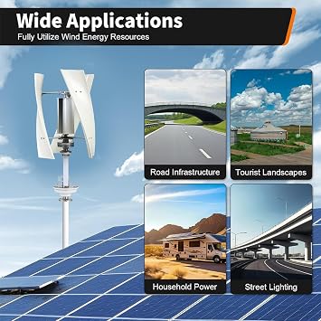 16000W Noiseless Home Garden Vertical Wind Turbine Generator Kit, 12V-220V Small Maglev Three Phase AC Vertical Wind Turbine with MPPT Controller