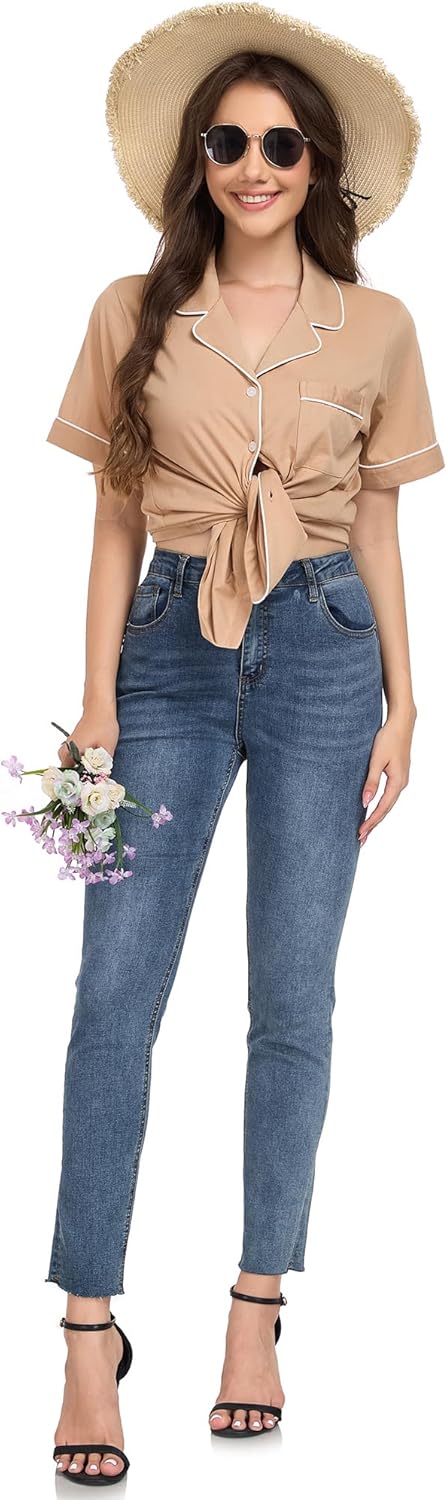 EA'S SECRET Womens Pajamas Set 100% Cotton Soft Short Sleeve Sleepwear Button Down Nightwear Summer Pj Sets S-XXL - Image 6