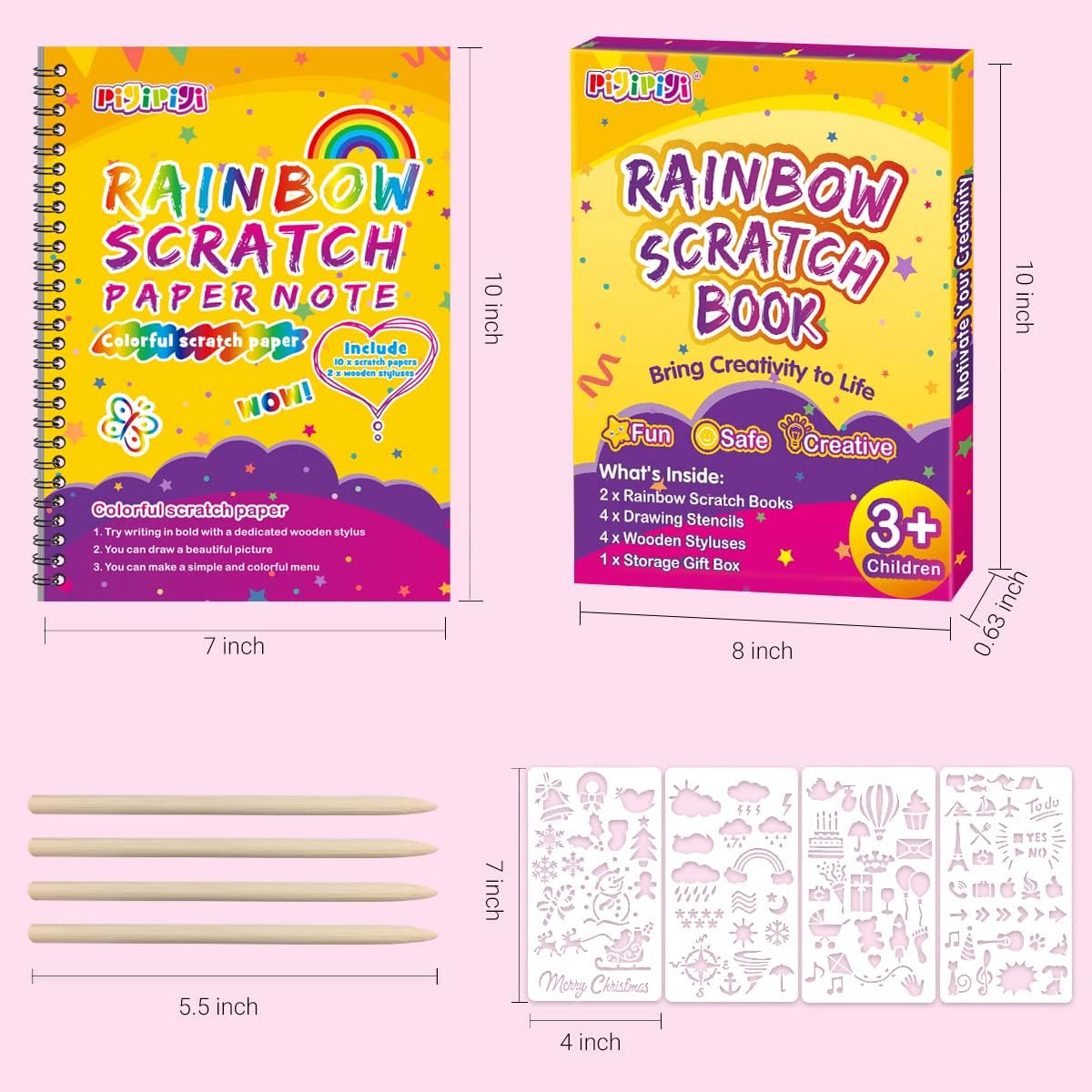 pigipigi Rainbow Scratch Paper for Kids - 2 Pack Scratch Off Notebooks Arts Crafts Supplies Kits Drawing Paper Black Magic Sheets Scratch Pad Activity Toy for Girls Boys Game Christmas Birthday Gift : Toys & Games