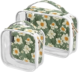 2Pcs Flowers Cosmetic Bags,Clear Makeup Bags,...