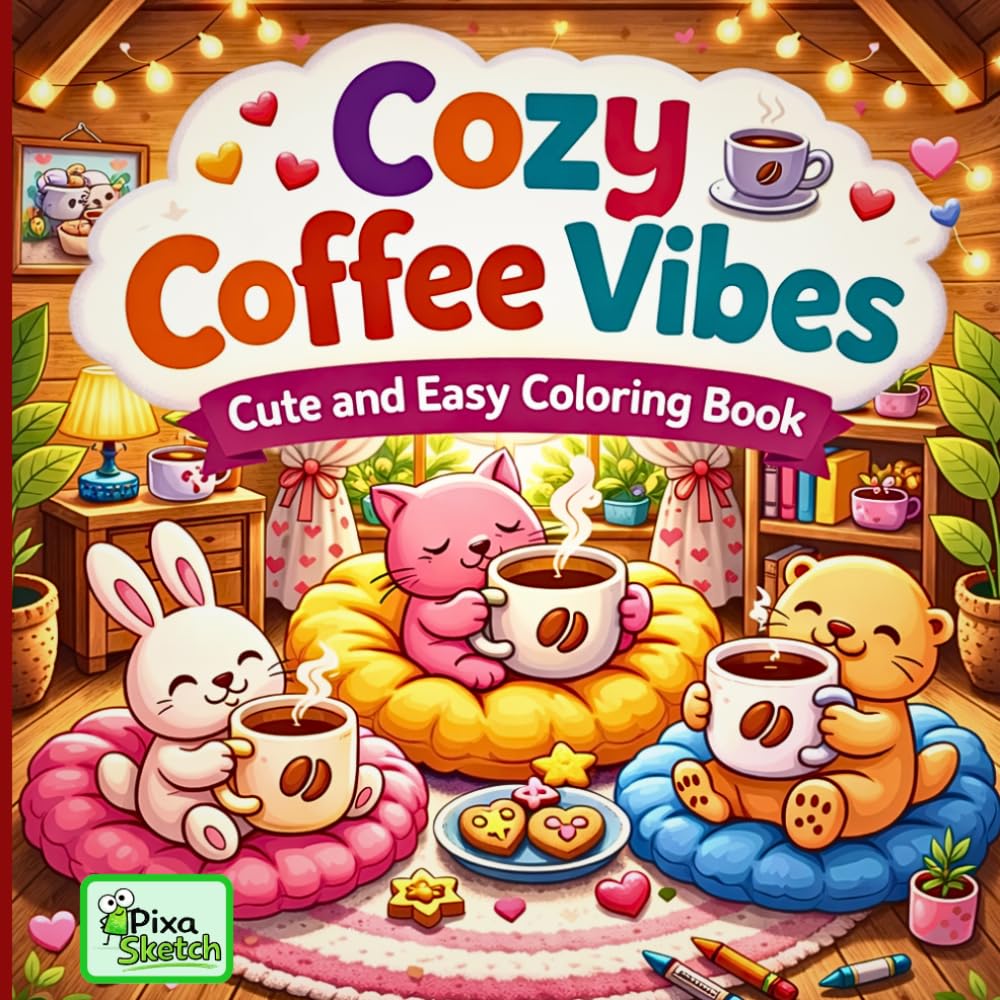 Cozy Coffee Vibes Coloring Book: Cute & Comfy Coloring Pages for Kids, Teens & Adults – Cozy Animal Friends, Relaxing Scenes, Adorable Characters & Simple Designs for Stress Relief & Mindfulness