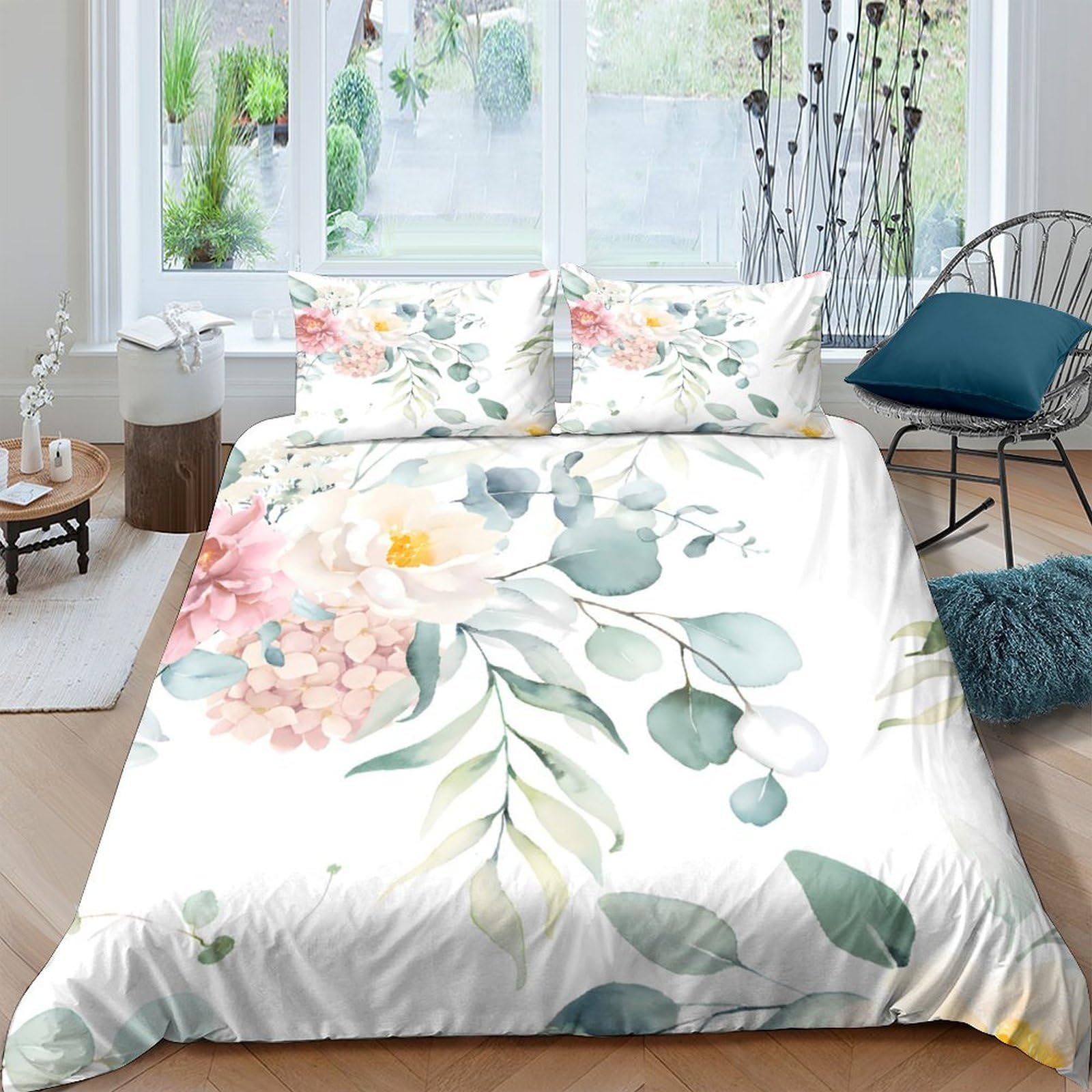 Ctjqhvkz Style-9 3D Printed Botanical Floral Fitted Sheet Microfiber Soft Breathable Watercolor Leaf Mattress Cover Bedroom Decor Single（135X200cm）