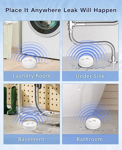 Miniatura 3 de Geevon Paquete de 6 detectores de fugas de agua, sensor de agua de 100 dB, detector de inundación para sótanos, baños, lavanderías, cocinas, garajes