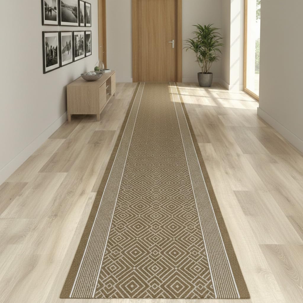 Alfombra pasillera Diamantina ideal para escaleras seguras y una entrada acogedora en marrón