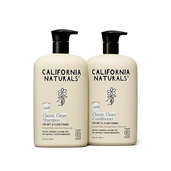 California Naturals Shampoo and Conditioner Set, Sulfate Free, 99% Naturally Derived Clean Ingredients, Paraben Free, Non Toxic, Vegan, Hair Care Bundle for Women and Men, All Hair Types, 16.5 fl oz