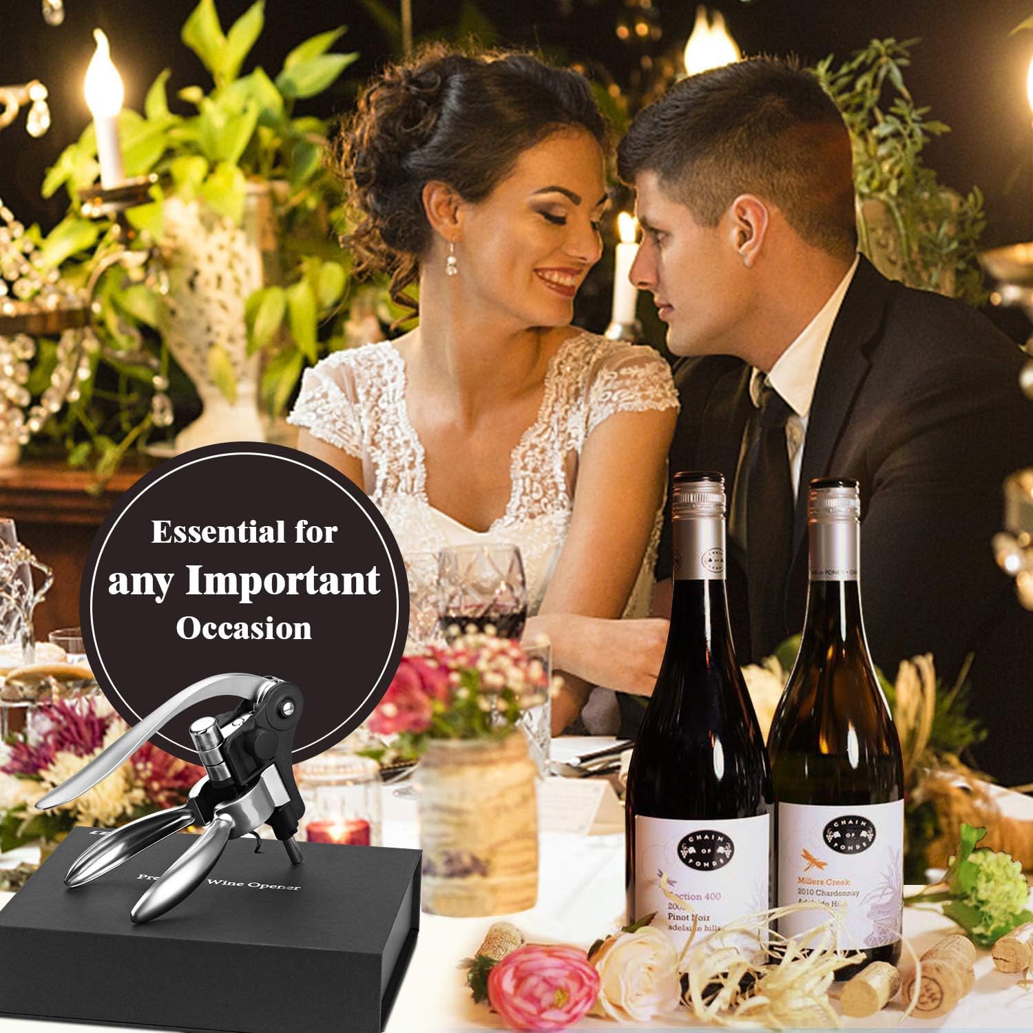 Korkenzieher Wein Geschenkset Flaschenöffner, Premium Weinöffner-Set mit Kapselschneider, Weinausgießer, Vakuum Weinverschluss, für alle Arten von Korken, Geschenk für Männer und Frauen