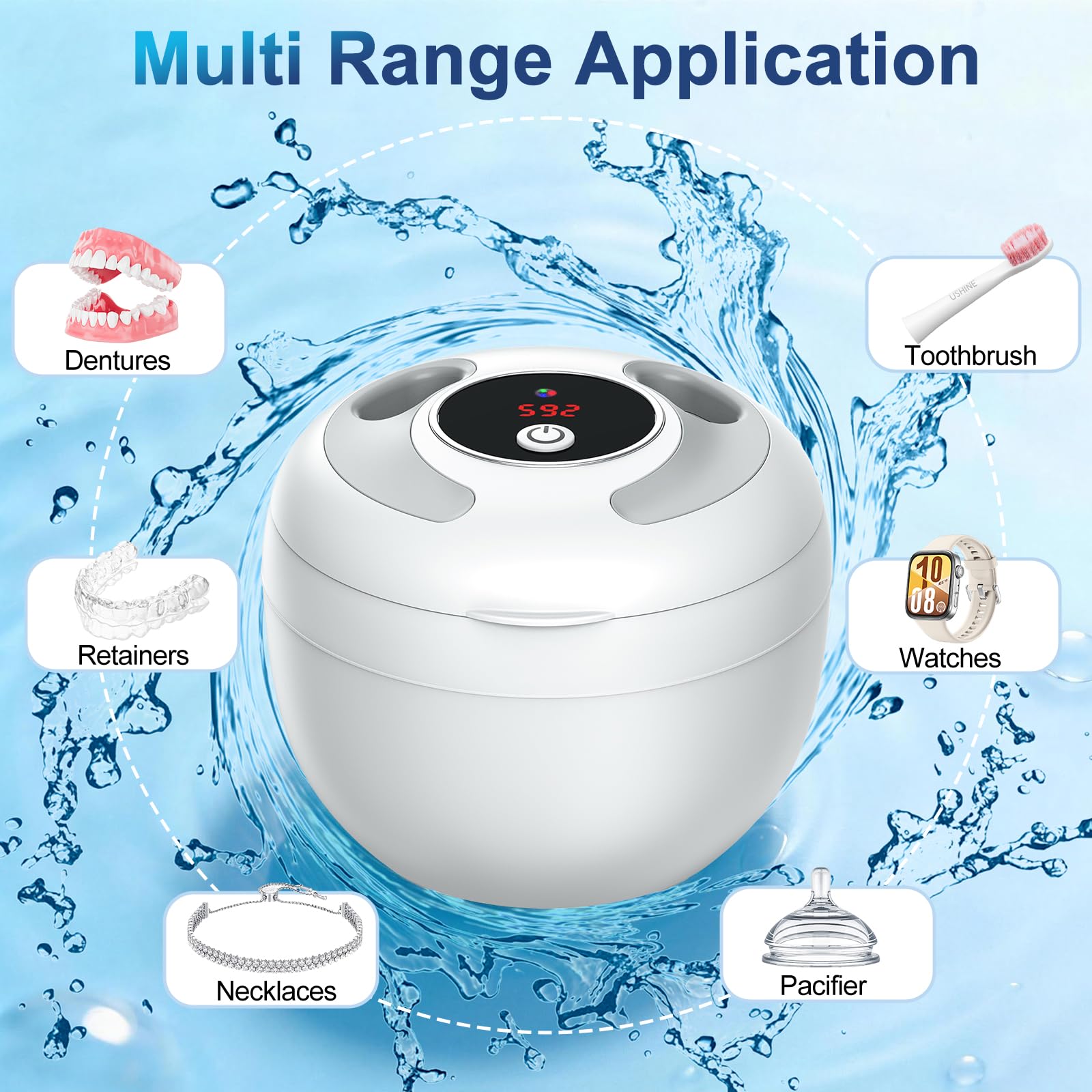 SHINER 45000Hz Pulitore dentale a ultrasuoni Dotato di lampada UV e 4 modalità, pulitore dentale a ultrasuoni da 200 ml, adatto per protesi dentarie, apparecchi di contenzione e gioielli