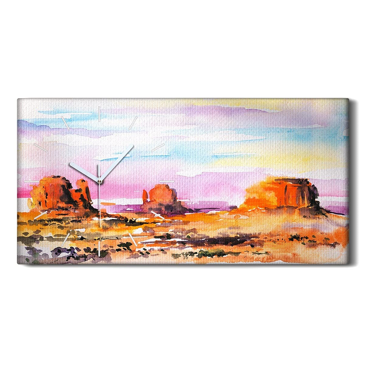 Horloge sur toile décor salon chambre | Ambiance Desert Western 60x30cm