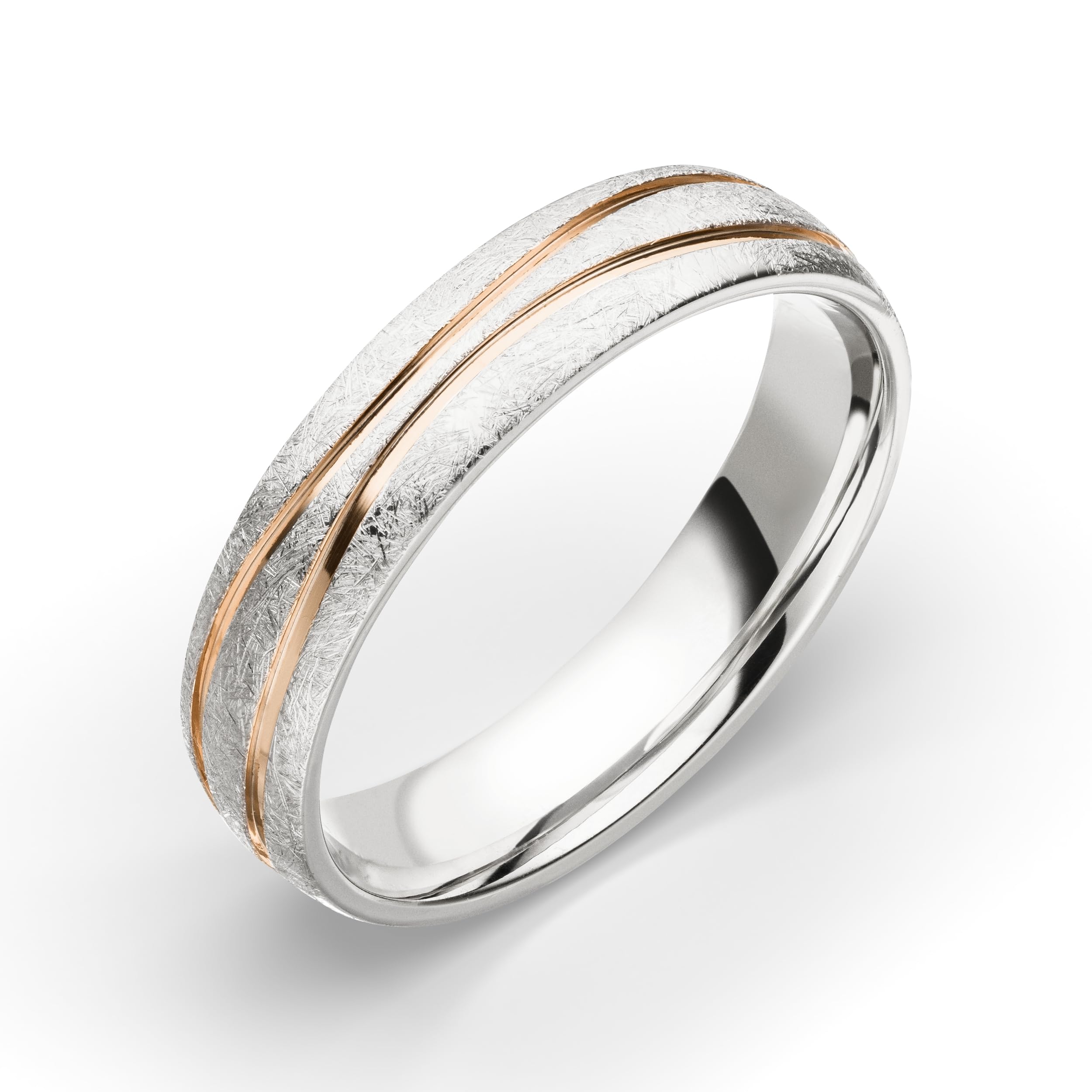 Kolibri Rings Eheringe Weißgold Optik Paarpreis 925 Silber Eismatt Vergoldete Fuge 5 Zirkonia Steine Set - Made in Germany Gratis Gravur und Etui