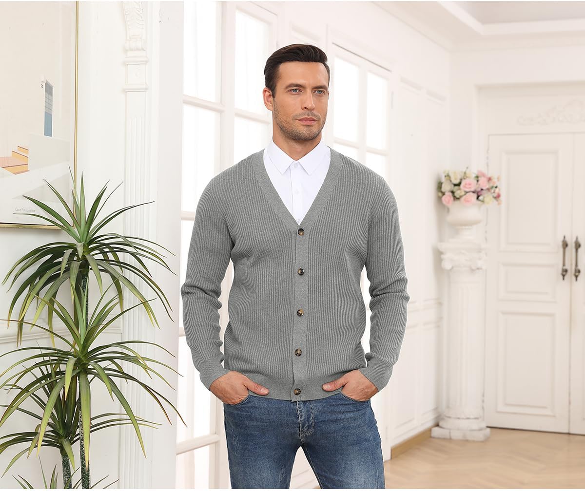 RQP Men's Cardigan Sweaters Long Sleeve V-Neck Sweaters Slim Fit Casual Buttons Down Knitted Sweaters - Image 5