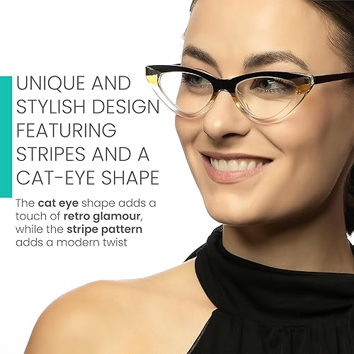 Miniatura 3 de Lentes de lectura con diseño de ojo de gato a rayas negras para mujer para lucir elegante, a la moda con alta visión, cómodos para todas las formas