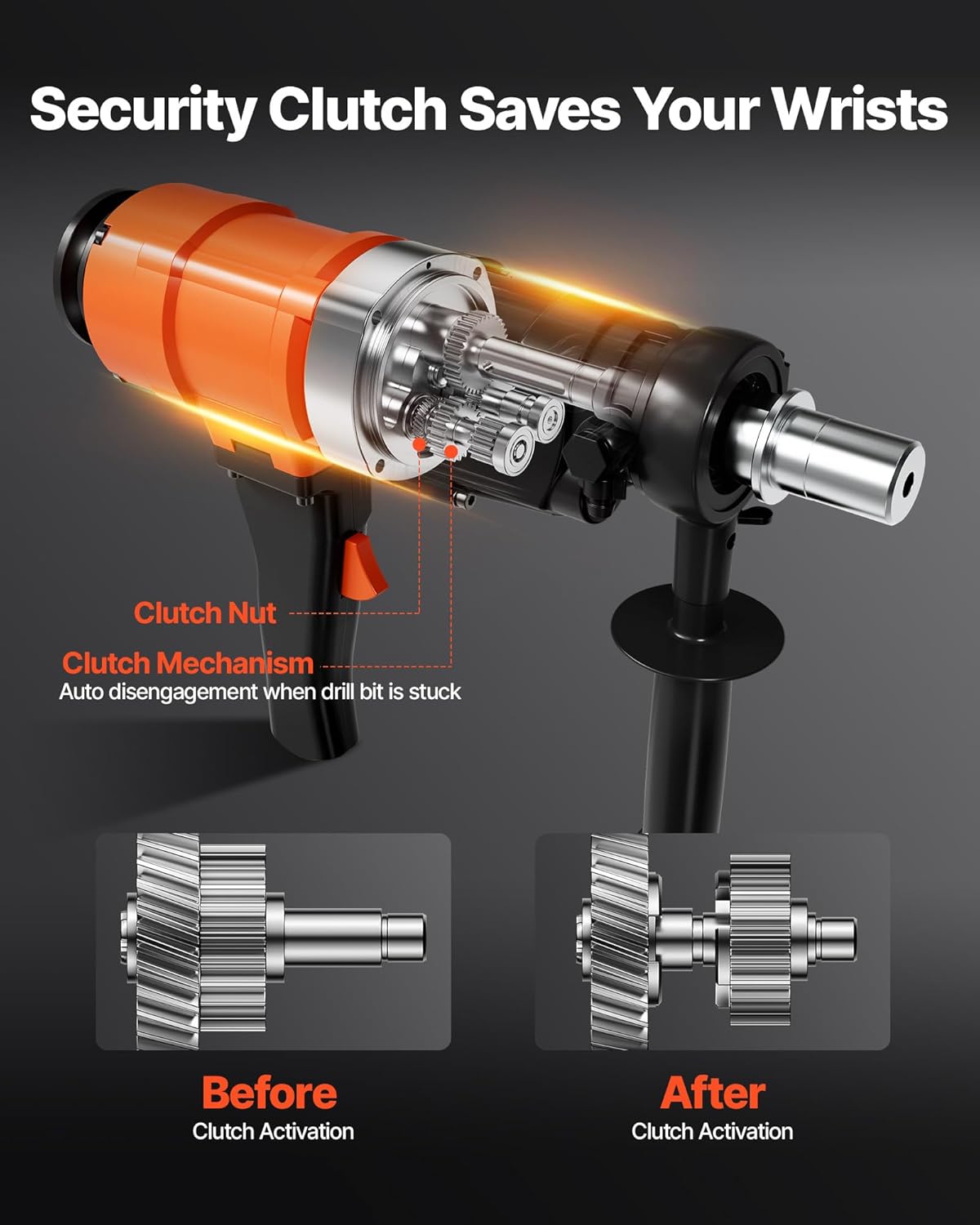 VEVOR Diamond Core Drilling Machine, 8 in Drilling Diameter, 2-in-1 Handheld & Stand-Mount Dry and Wet Concrete Core Drill Rig with 4 Drill Bits, 1075/2300 RPM 2-Speed, for Concrete Brick Stone, 1800W
