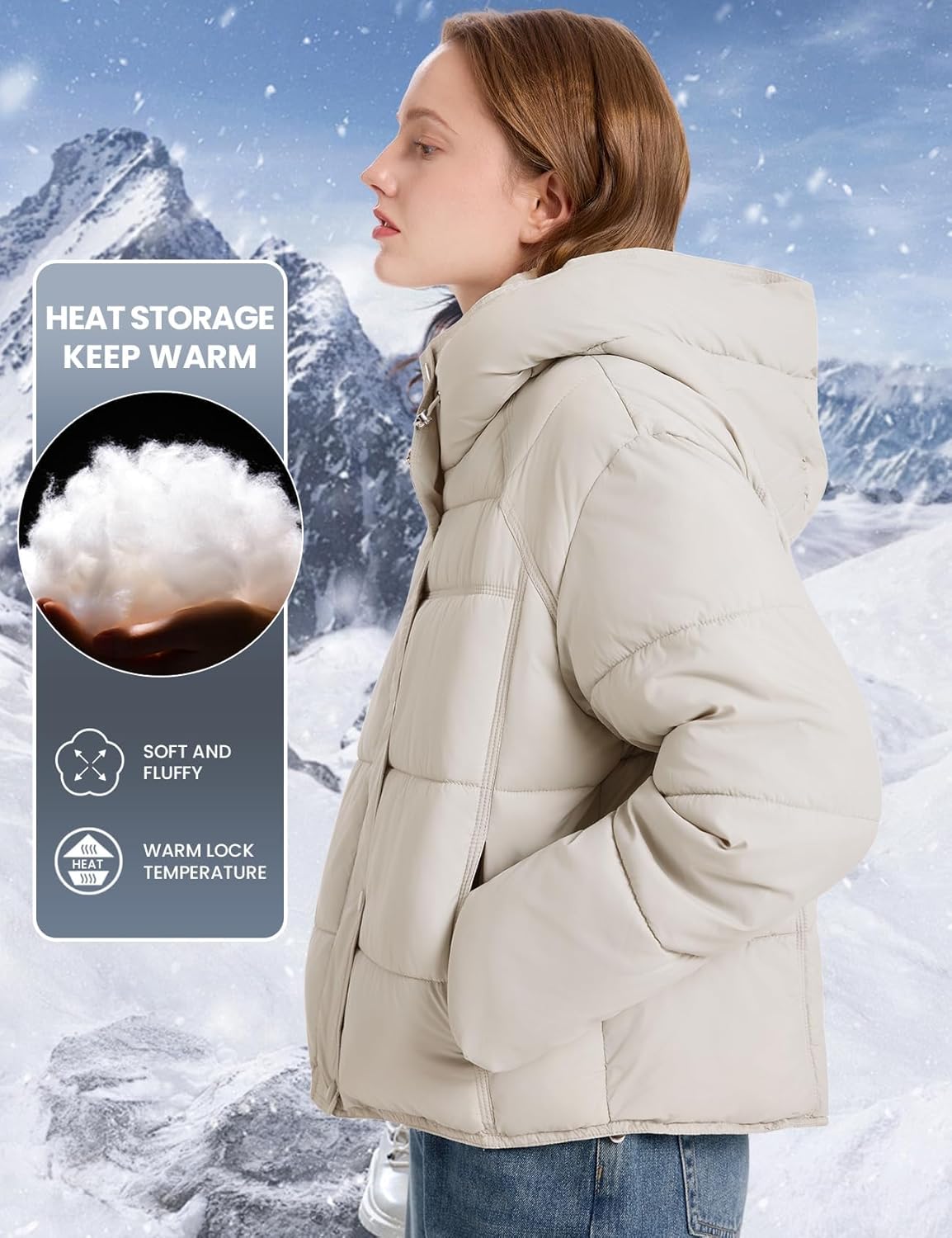 Gihuo Womens Quilted Puffer Jacket Winter Warm Hooded Bubble Coats Padded Jacket Long Sleeve Coat - Image 3