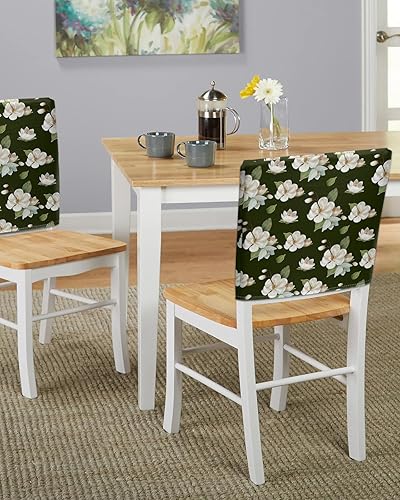 Miniatura 5 de Paquete de 4 fundas para respaldo de sillas de comedor con diseño de flores blancas, lavables, extraíbles, protectores de silla para bodas, fiestas,