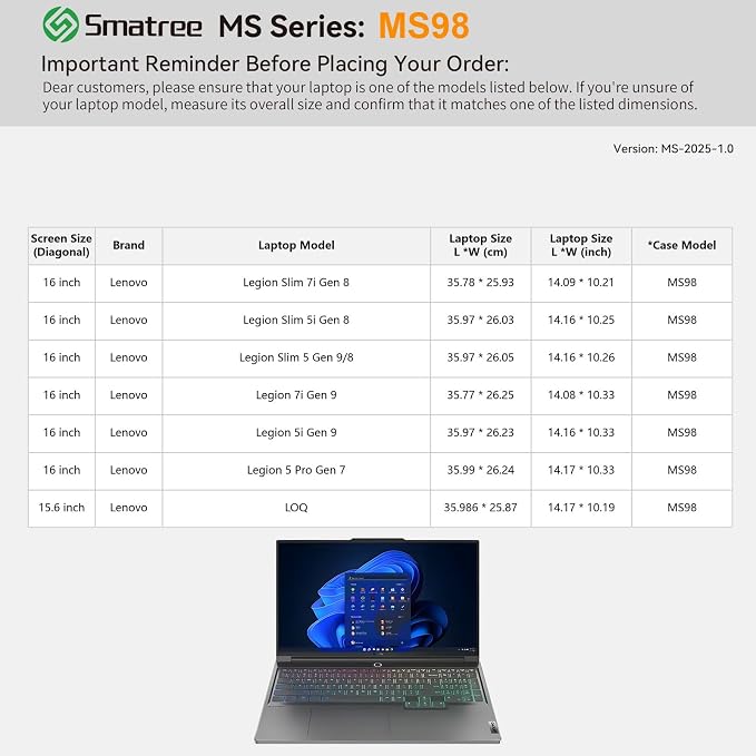Funda protectora rígida Smatree MS98 para laptop Lenovo 16" miniatura 2