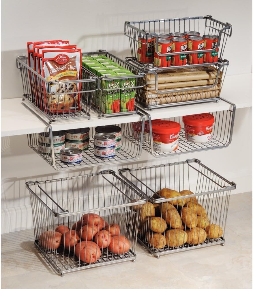 iDesign York Lyra Under Shelf Hanging Wire Storage Basket for Kitchen Pantry - Silver 13" x 10" x 6"