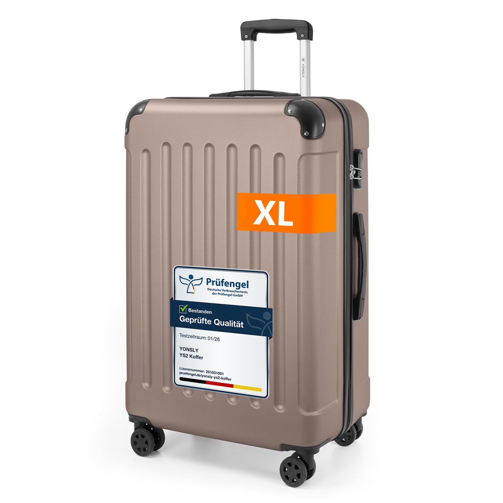 YONSLY Gepäck Reisekoffer, Trolley Rollkoffer Handgepäck, Hartschalenreisekoffer mit 360° Lenkrollen, Zahlenschloss, Mehrstufiger Teleskopgriff