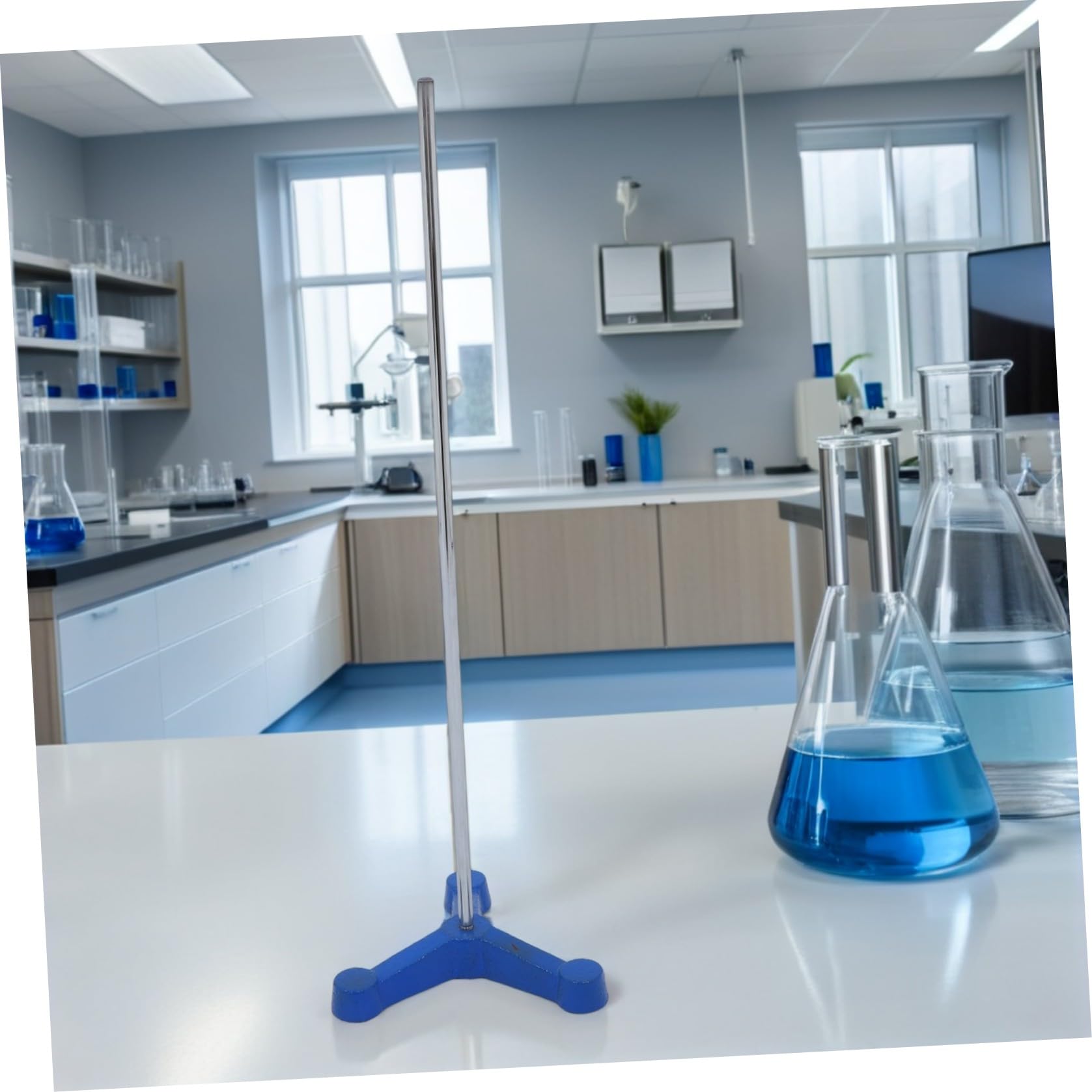 Zerodeko Robustes und Langer Stange Laborstativ mit Dreibein Fuß aus Eisen für Stabile Unterstützung von Glaswaren und Reagenzgläsern im Chemielabor