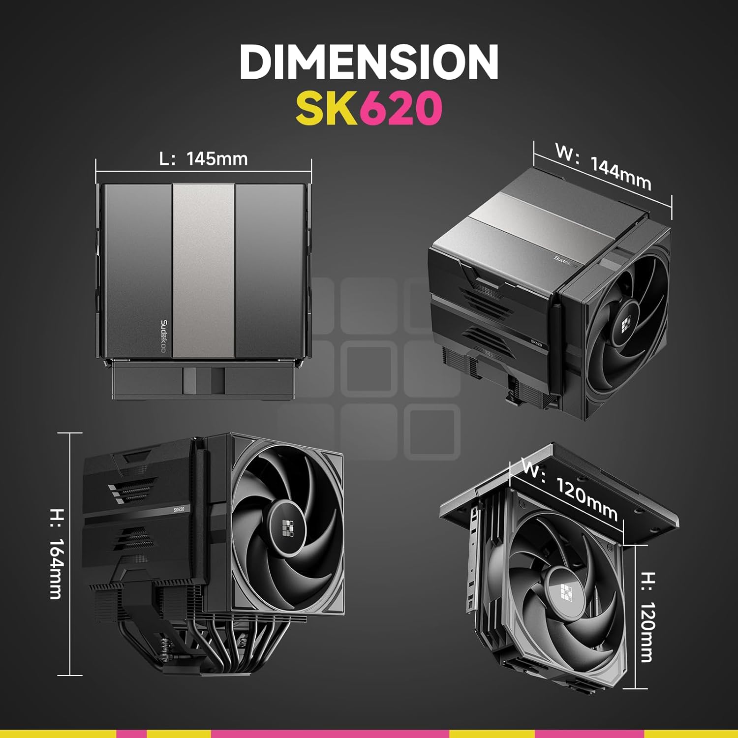 SK620 AM5 Air Cooler: 6 Heatpipes Dual Tower CPU Air Cooler for AM5 Exclusive - PC Cooler with 120mm FDB PWM Quiet Fans & Quick Lock Mount