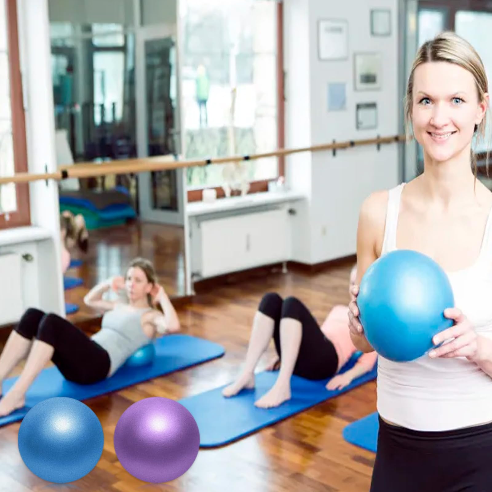 Piłka do pilatesu, 25 cm, piłka gimnastyczna, piłka do jogi do treningu całego ciała, do domu, fitnessu, na siłownię (niebieska, fioletowa)