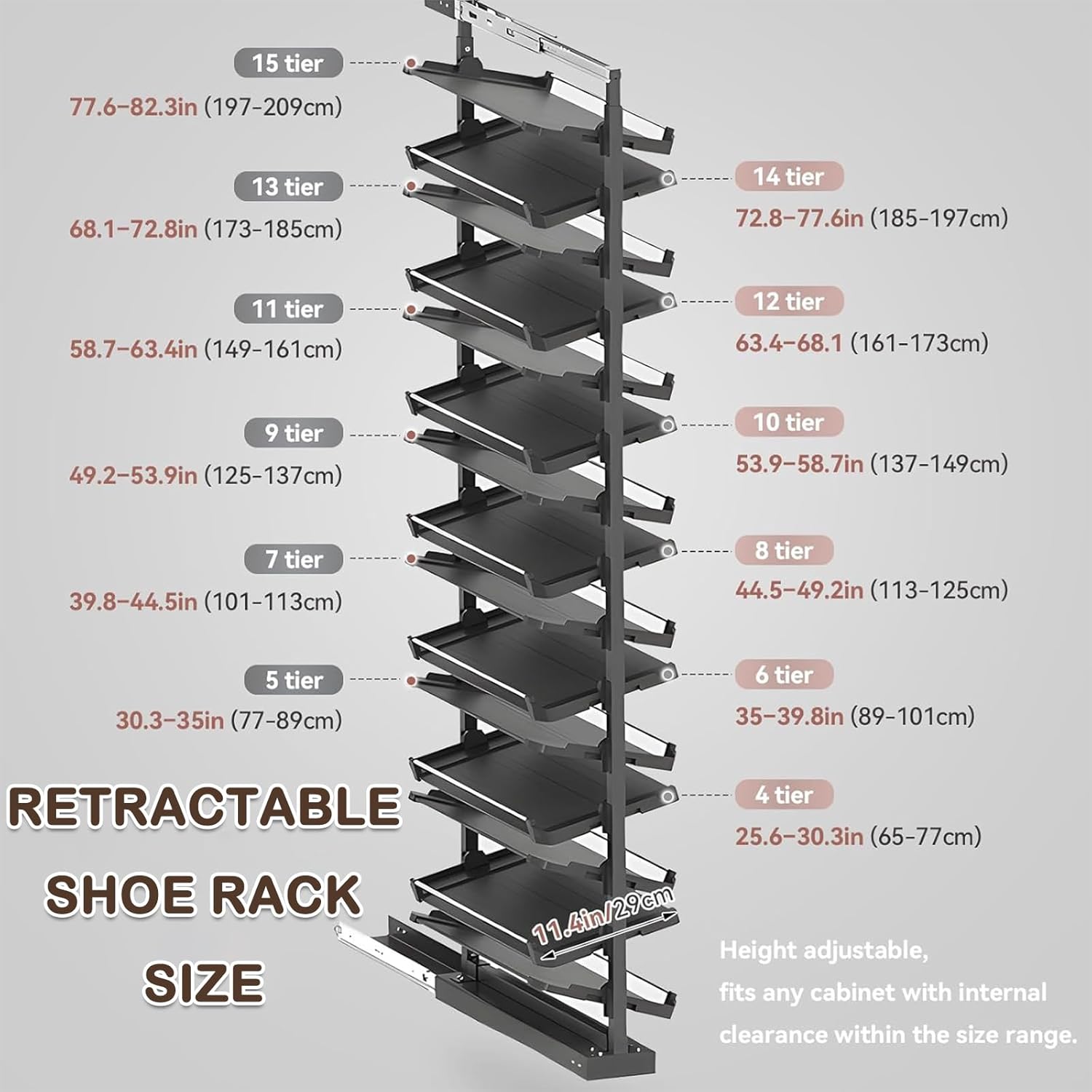 Shoe Storage Cabinet Cabinets Hallway Slim Cupboard Cupboards Hallways Slimline,Pull Out Shoe Rack for Cabinet, Adjustable Height Expanding Shoe Organizer, Metal Vertical Shelf, Space-Saving